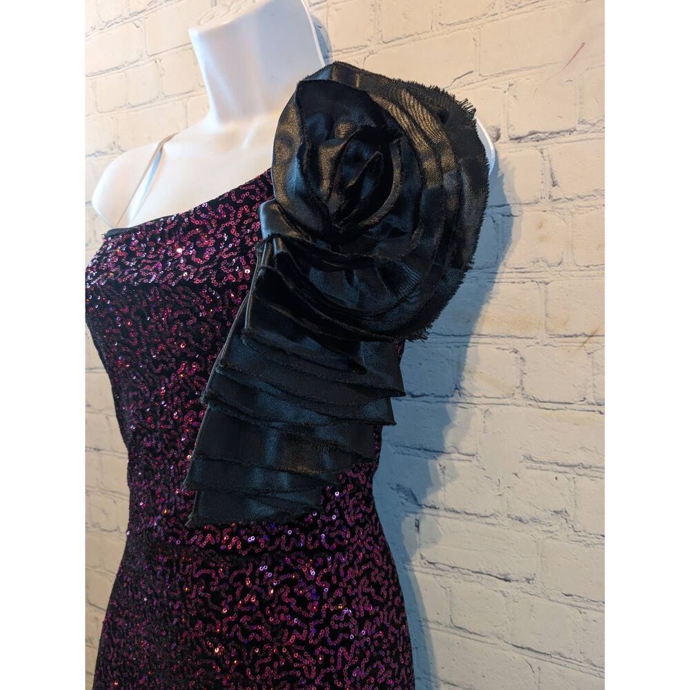 Hand Crafted Pink and Black One-Shoulder Sequin Dance Dress
